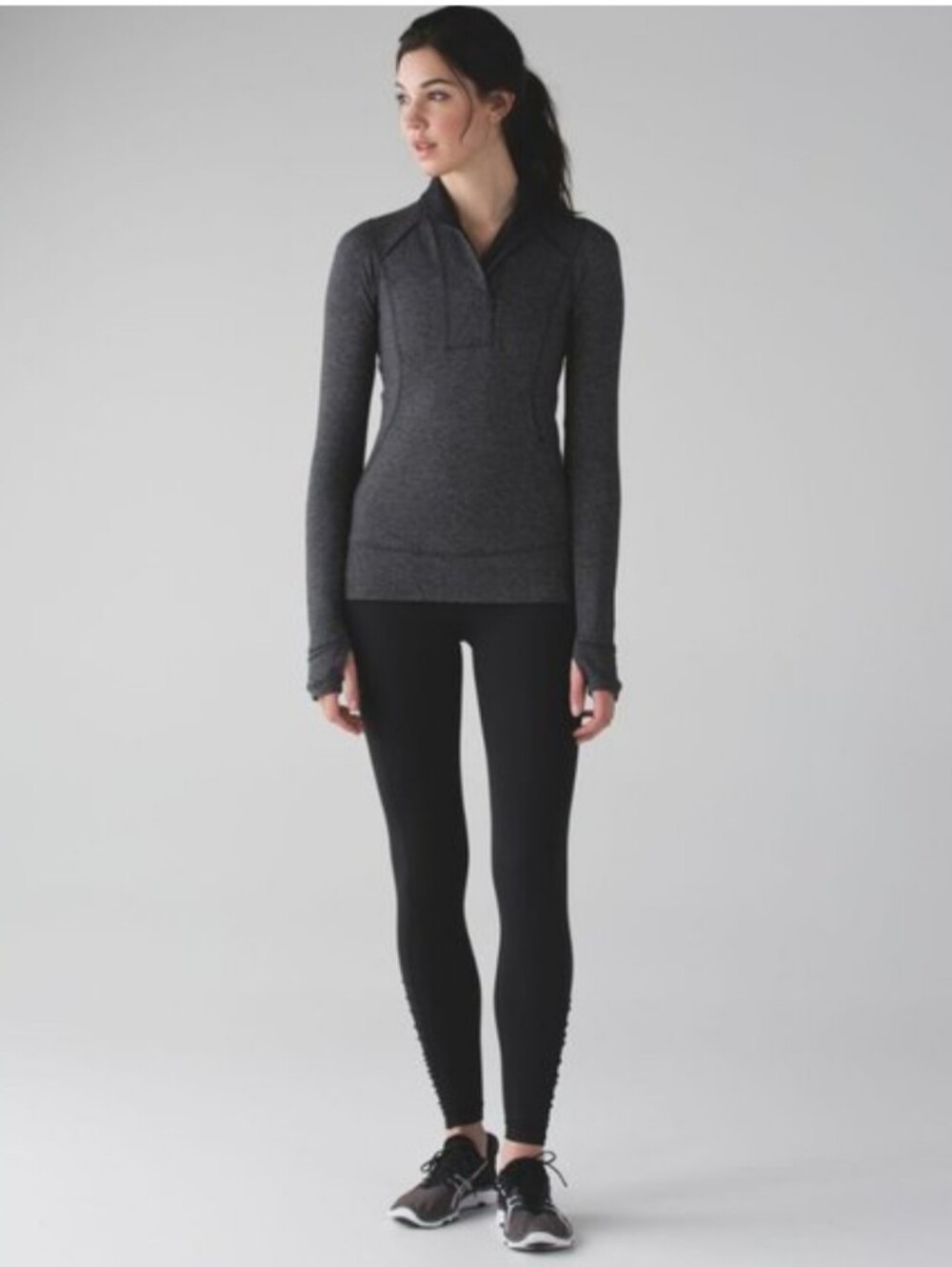 Lululemon Women’s Long-Sleeve Herringbone Heather Gray Think Fast Quarter-Zip